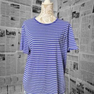 Polo Ralph Lauren Cobalt Blue White Striped Tee Pocket Logo Preppy Casual L